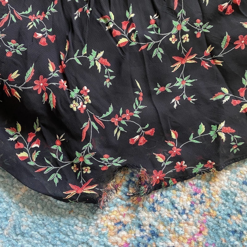Vintage Black Floral Sweetheart Ruffle Trim Maxi Dress 100% Rayon - Picture 4 of 7